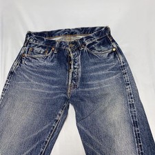 pure blue japan Jeans straight full length Denim Pants washed used blue #V5109