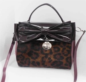 My Flat In London Jubilee Plum Calf Hair Patent Bow Satchel Crossbody Bag - Picture 1 of 7