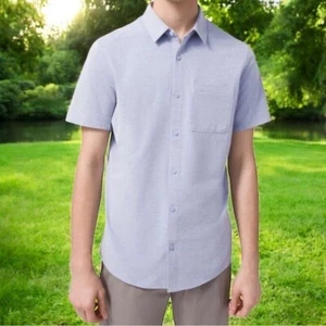 LuLuLemon Commission Short Sleeve Button Down Shirt in Harbor Blue Men's Size M - Picture 1 of 9