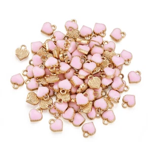 100 un. Dijes de corazón esmaltado de aleación rosa mini lindos colgantes artesanía 8x7,5 mm - Imagen 1 de 9
