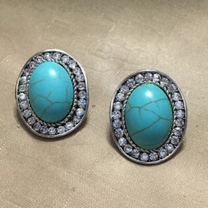 ViVI (Formerly Cookie Lee) New Faux Turquoise And Crystal Earrings. - Picture 1 of 4