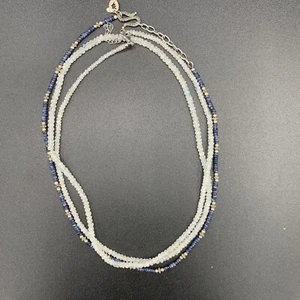 2er Set Perlen Quarz und Sterling Silber Halsketten Made in India Blau Weiß - Bild 1 von 5
