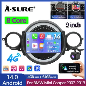 4+64GB Android 14 CarPlay GPS Radio Stereo For BMW Mini Cooper R56 R55 2007-2013 - Picture 1 of 16