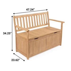 happimess Outdoor Storage Bench 36 Gal 48" Lift-Top Acacia Wood Light Teak Matte - Picture 1 of 9