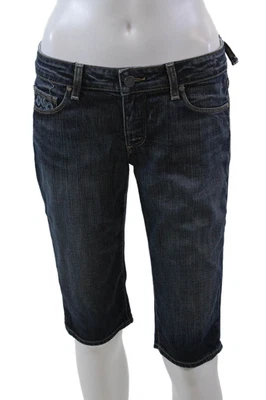 Bermudas Paige para mujer de algodón denim de cinco bolsillos hasta la rodilla azules talla 28 Foto 1 de 4