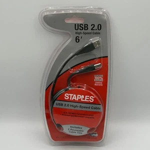 Staples USB 2.0 High Speed Cable 6 ft Black Includes 2 Cable Ties NEW IN PACKAGE - Picture 1 of 8