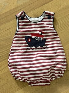 Lil Cactus One Piece Stripes Boat Ship 4th Of July Red White Blue 3-6 mos - Picture 1 of 6