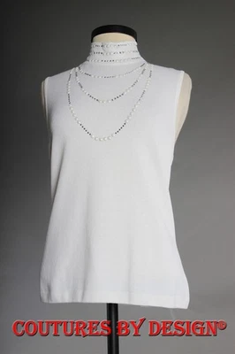 St John Knits Santana Shell Tank Top White & Crystals Sz Large NWT MSRP $990 - Image 1 of 4