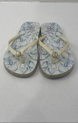 Женские босоножки Tory Burch белые синие шлепанцы волнистые обувь - Изображение 1 из 4