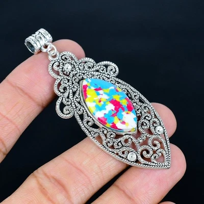 Colgante hecho a mano de mosaico jaspe chapado en plata 925 de 2,96" Foto 1 de 3