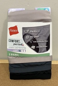 HANES Comfort Period Light Protection Bikini NEW 3 Pack SZ 9 Black Taupe Gray - Picture 1 of 7