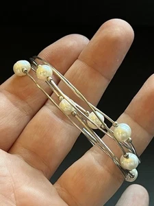 Sterling SIlver 925 Italy Multi Strand Cultured Pearl Magnetic Clasp Bracelet - Picture 1 of 18