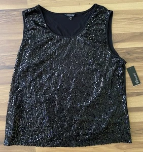 George Sequin Black Sleeveless Top Women’s XXL 2X (20) Sparkle Shimmer Tank New - Picture 1 of 8