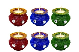 Decorative Terracotta Diya | Set of 6 | Multicolor Pot-Shaped Candle Holder - Picture 1 of 1