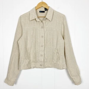 Relativity Jacket Womens Size Large 100% Linen Tan Natural Button Up Long Sleeve - Picture 1 of 9