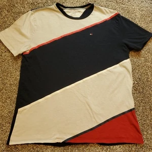 T-shirt Tommy Hilfiger uomo grande diagonale colorblock manica corta rosso bianco blu - Foto 1 di 10