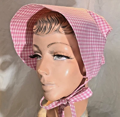 Sombrero gingham vintage gorro de sol rosa pradera granja casa de campo tela a cuadros Sue Foto 1 de 4