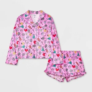 NWT Art Class Girl's Smiley Christmas Long Sleeve Pajama Set Pink - Picture 1 of 1