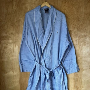 HERREN POLO RALPH LAUREN BAUMWOLLE LOGO DESIGNER LEICHTER MORGENMANTEL BLAU GRÖSSE LARGE XL - Bild 1 von 7