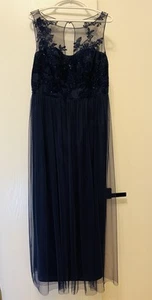 David's Bridal navy blue formal dress sheer, embroidered Women’s Size 16 - Picture 1 of 5