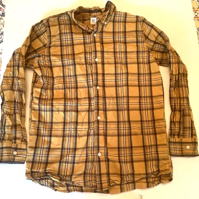 GAP KIDS мальчиков горчичный желтый клетку рубашка с длинным рукавом на пуговицах размер XXL 14-16 - Изображение 1 из 4