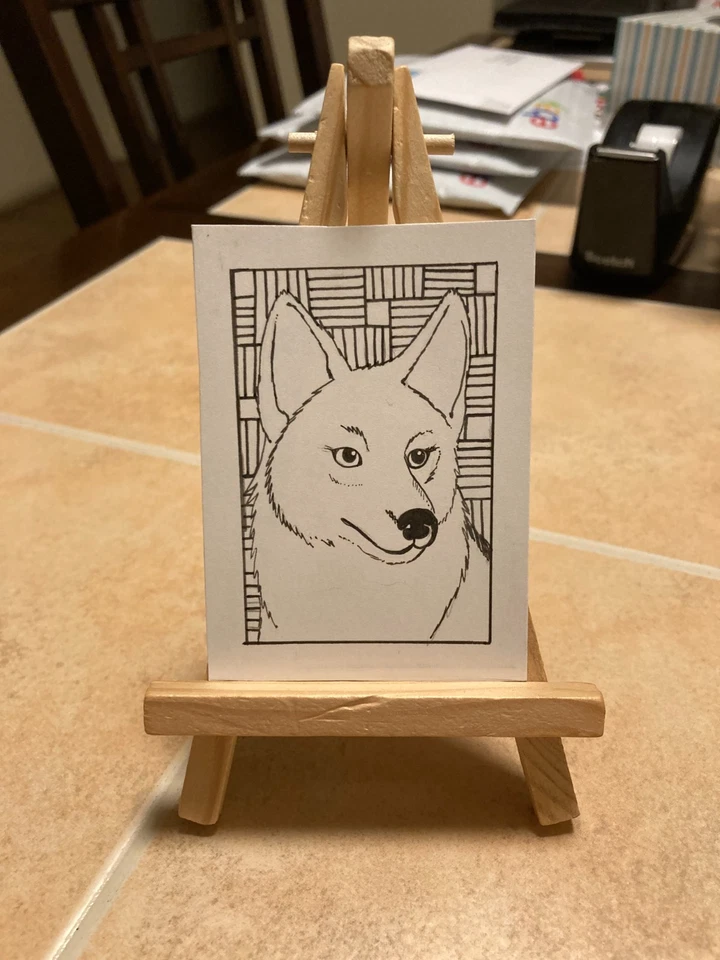 ACEO Original Art Painting Miniature card OOAK Mini ATC Dog Zentangle #365 - Image 1 of 1