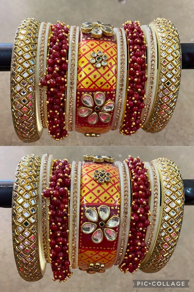 Conjunto de brazaletes de boda nupcial Chura karvachauth diwali brazaletes de Bollywood Foto 1 de 1