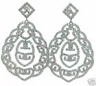 Solid 925 Sterling Silver Open Work Lab Simulated Diamond Earrings '