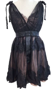 Jill Stuart Black Silk Lace Cocktail A Line Baby Doll Dress Sz 0 - Picture 1 of 13