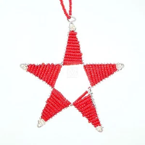 Red Africa Handmade Maasai Bead Wire Christmas Star Ornament - Picture 1 of 3