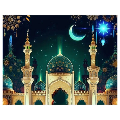 Eid Mubarak Backdrop Eid Mubarak Background Moon Star Castle Photo Booth Props - Image 1 of 4