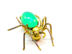 Broche aguja Art Nouveau "Araña con crisopras" plata 835 chapado en oro alrededor de 1900 - Imagen 1 de 6