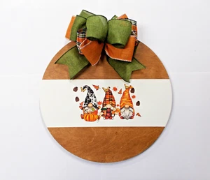 14" Wood Door Sign Autumn Gnomes FREE SHIP - Picture 1 of 1