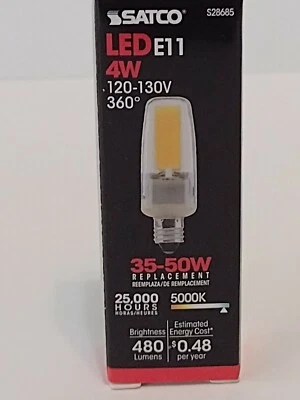 Satco  28685 4W E11 5K 120/130V 35 to 50W Equivalent 480 Lumens  - Image 1 of 2