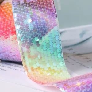 Rainbow Sequin Ribbon, 2.4" Sparkly DIY Craft & Sewing, Glitter Fabric - Picture 1 of 5