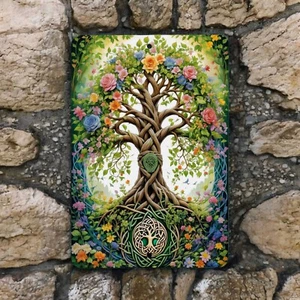 Celtic Tree of Life Metal Wall Art 8x12 Inch Vibrant Floral Design Irish Decor - Picture 1 of 3