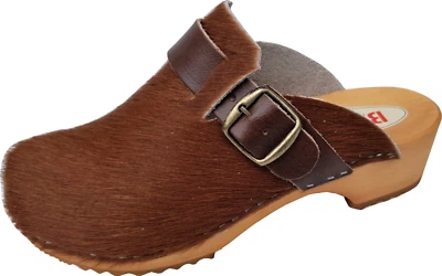 Schweden HOLZ CLOGS - Pantolette Gr.42 BRAUN, Echt Leder- Kuhfell - Bild 1 von 4