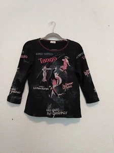 Caetus Tango Spanish Women Black Red Gray Rhinestone Embellished Shirt Top sz L - Picture 1 of 11
