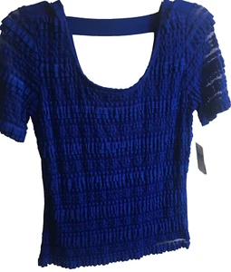 AGB Top Pullover Donna Med Semi Trasparente Anteriore Blu Cobalto Manica a S Misto Nylon - Foto 1 di 9