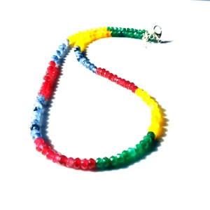 Multi Sapphire Beads Necklace Birthstone Necklace Precious Necklace Emerald Ruby - Picture 1 of 8