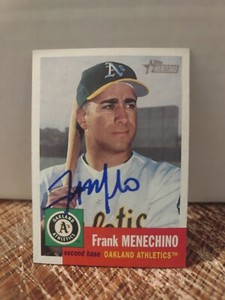 Frank Menechino Autographed 2002 Topps Heritage Signed Baseball Card #216 A's 