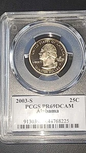 2003 S ~ ALABAMA STATE QUARTER FLAG LABEL PCGS PR69DCAM CLAD - Picture 1 of 3