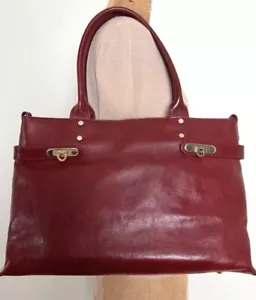 Wilsons Leather Deep Red Leather Large Tote Bag Business Career Double Handles L - Picture 1 of 10