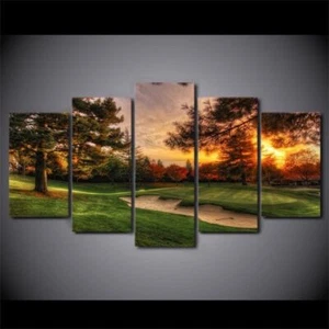 Golf Course Sunset Scenery Canvas Prints Painting Wall Art Home Decor 5PCS - Picture 1 of 1