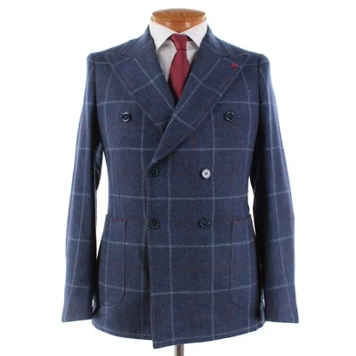Isaia NWT Wool/Cashmere Double Breasted Sport Coat Size 48R (38R US) Blue Plaid - Image 1 of 4