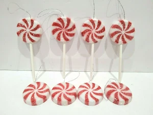 8 Stck. Weihnachten Mini Rot Zuckerbeschichtet Pfefferminz Lutscher Ornamente Dekor 1,5"  - Bild 1 von 4