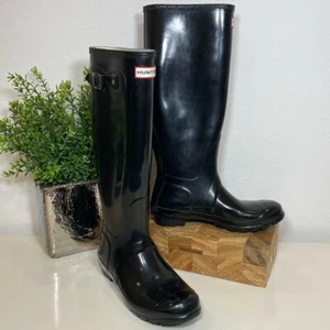 Botas de lluvia Hunter Original altas negras brillantes talla 7 - Imagen 1 de 12