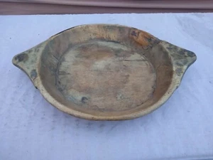 Antike primitive handgehauene handgeschnitzte mittelgroße Grabenfräse Teig Brotschale - Bild 1 von 12