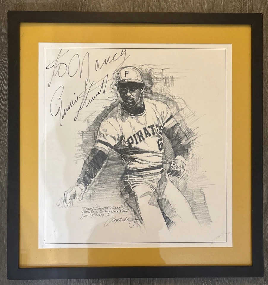 Boceto firmado por Rennie Stennett Piratas de Pittsburgh #6 autógrafo Ron Mahoney enmarcado Foto 1 de 4