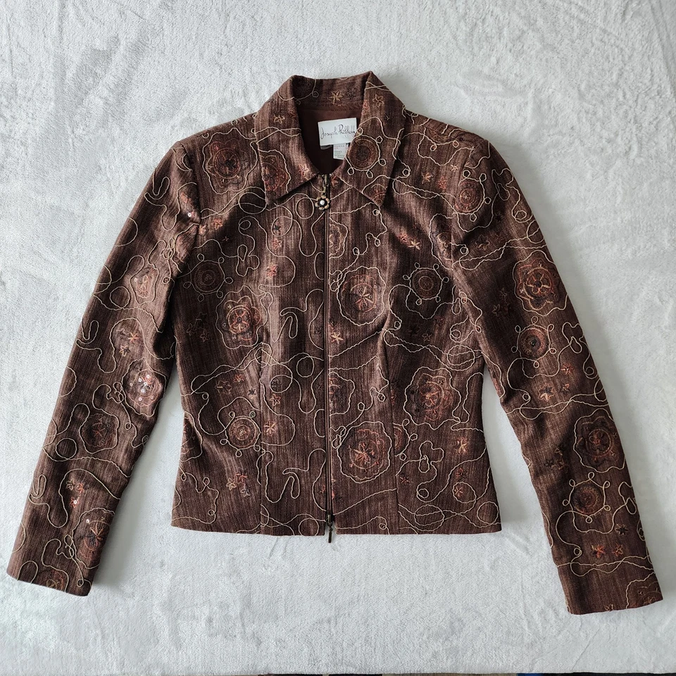 Joseph Ribkoff Jacket Womens 6 Brown Copper Embroidered Embellished Art To Wear - Image 1 of 4